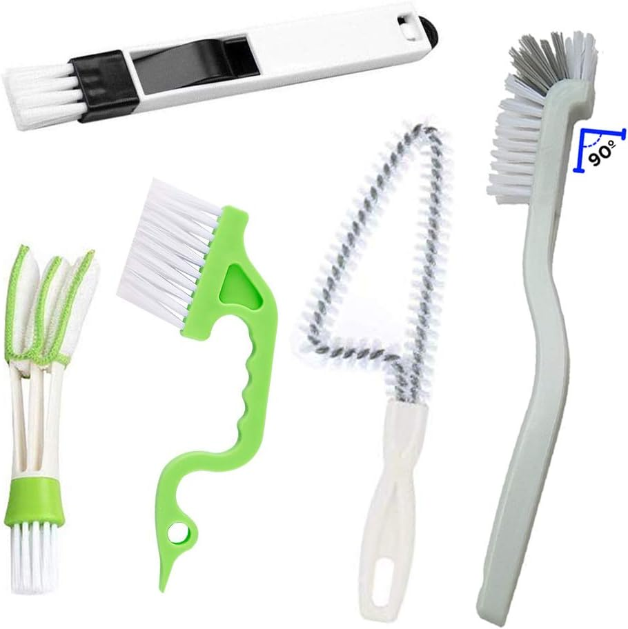 Window Track Cleaning Brush Kit - 5 Pack Multifunctional Handheld Crevice Brush for Blinds, Sliding Doors, Tile Grout, Bottles & Shutters