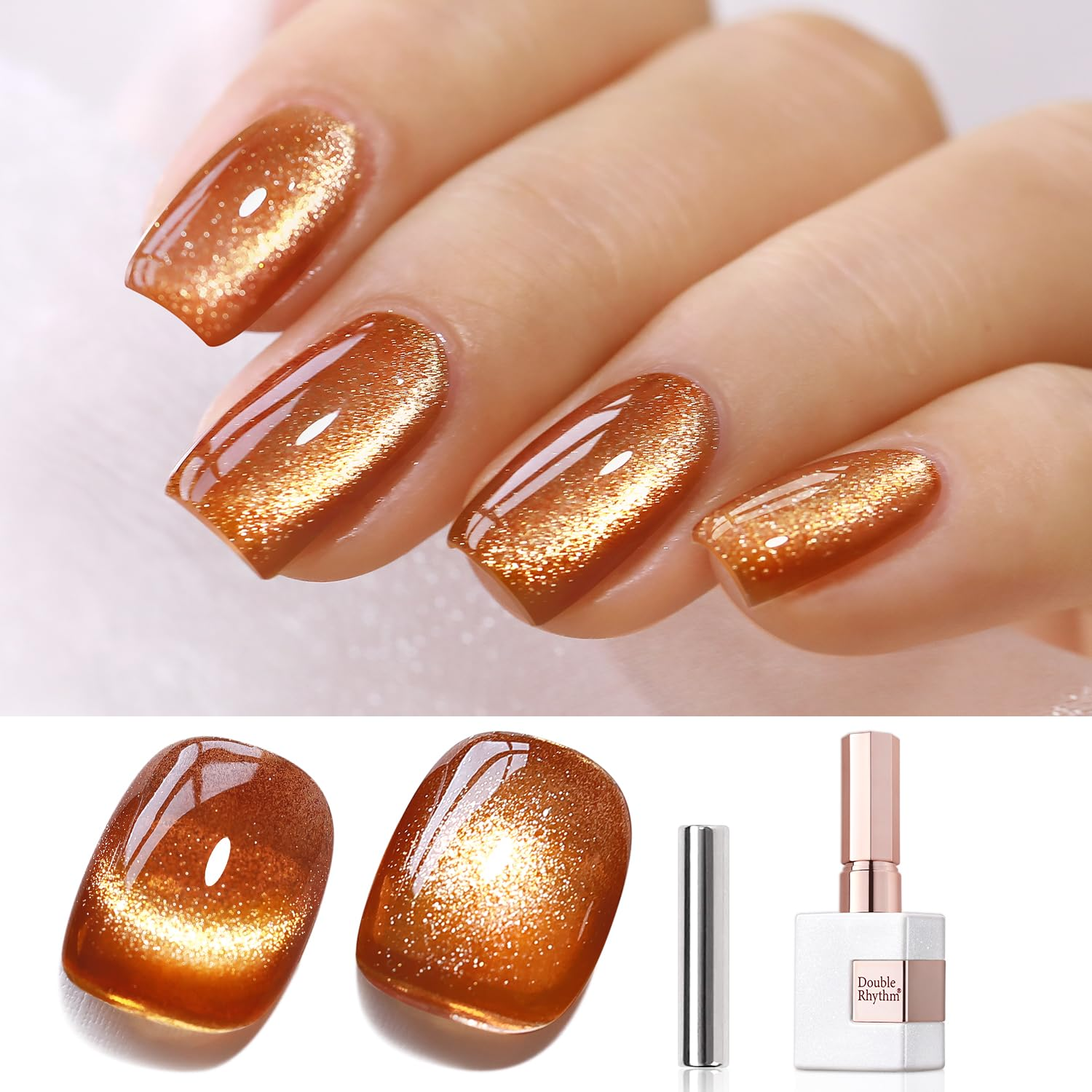 0.5 OZ Cat Eye Gel Polish with Magnet 15ML Holographic Glitter Shimmer Translucent Jelly Color Magnetic Gel Polish Salon DIY at Home (Brown-Mc1030)