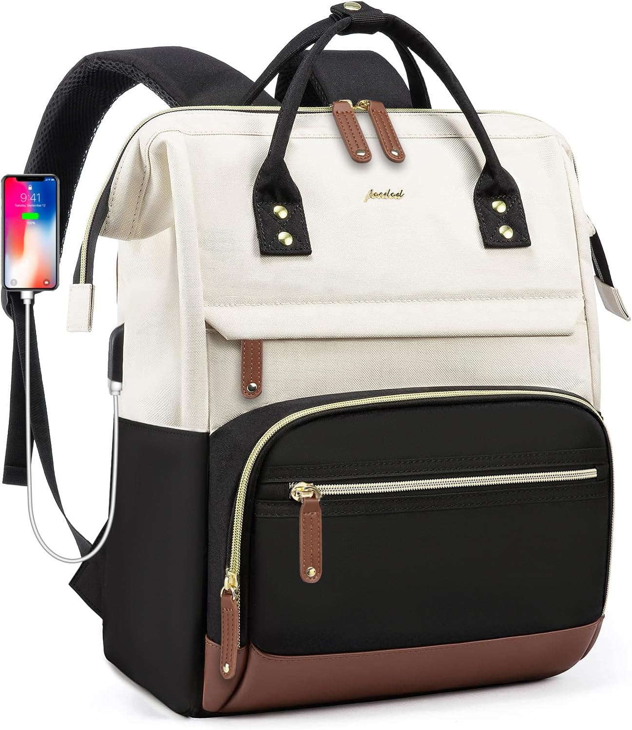 Laptop Backpack for Women Bag: 15.6 inch Work Travel Backpack with USB Charger College Bookbag Business Computer Backpack Anti-theft Casual Backpacks for Nurse Teacher Beige Black Brown
