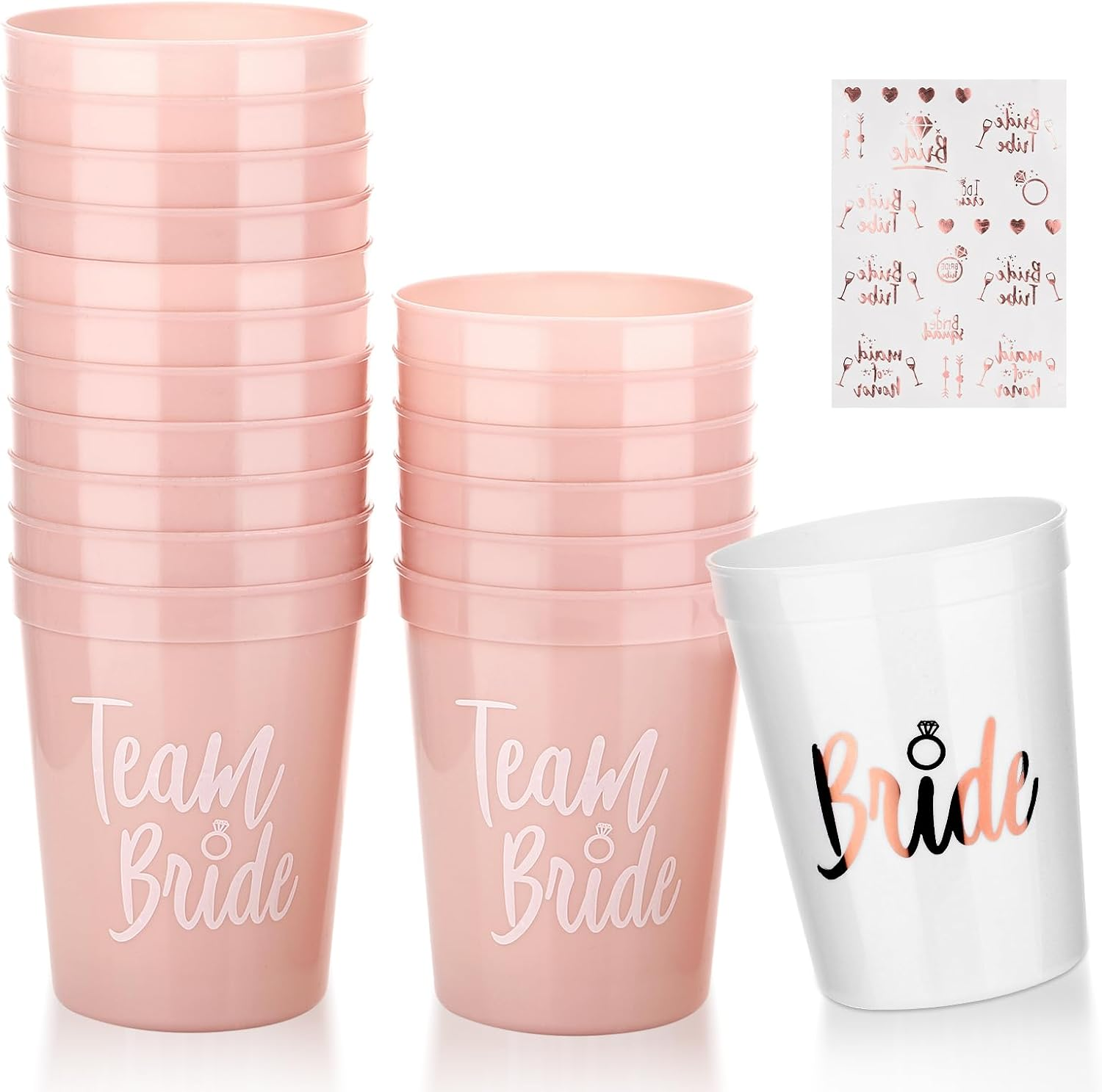 14 Pack Hen Party Cups, Hen Do Accessories, 16Oz Plastic Bride Tribe Cup, Team Bride Cups and Tatto Set for Bachelorette Party