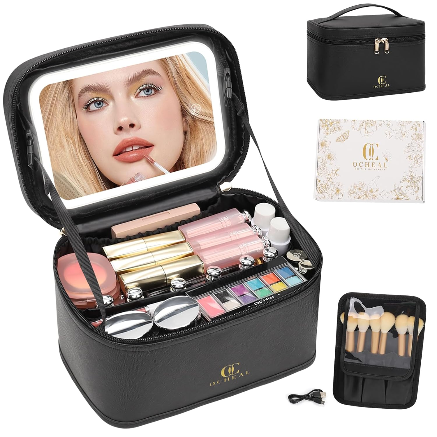 LED MIRROR MAKEUP BAG TRAVEL ORGANIZER WITH 3 LIGHT SETTINGS ORGANIZER