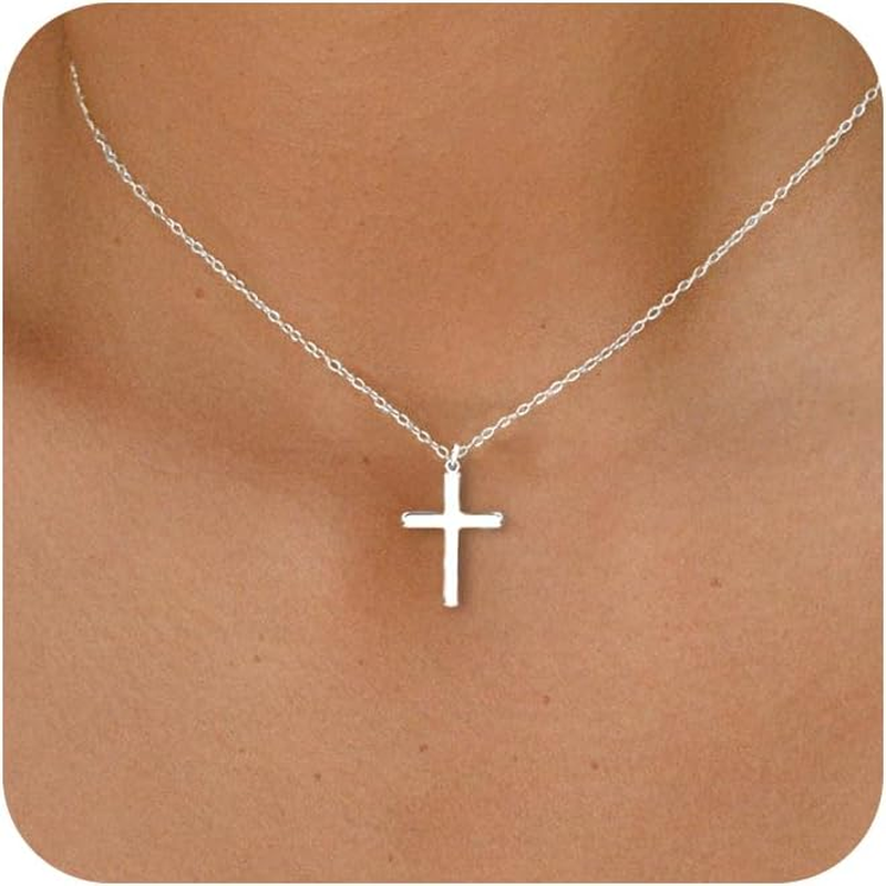 Cross Necklace for Women - Dainty 925 Sterling Silver/Gold Plated Layered Cross Pendant Simple Small Necklaces for Women Trendy Jewelry Gifts
