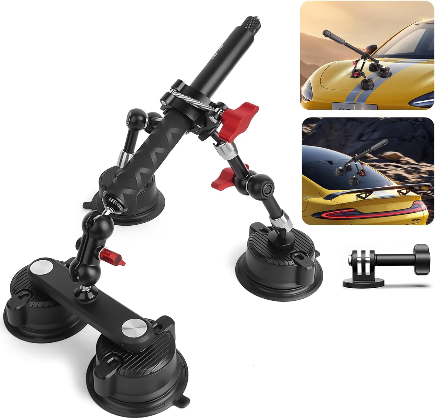 Versatile Camera Suction Cup Car Mount Kit with Telescopic Extension Pole & 360° Magic Arm, Quick Release Vehicle Camera Holder for Insta360 X5/X4/X3 Secure POV Shots,Yd002