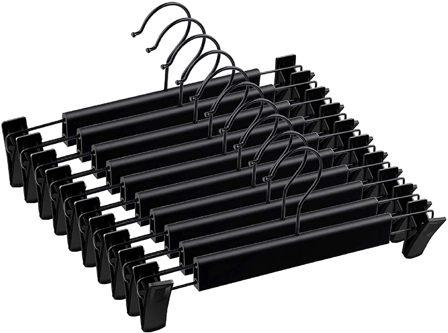 Pants Hangers with Clips, Skirt Hangers, 360 ° Swivel Hooks Space Saving Hangers for Pants, Skirts, Clothes, Jeans (10Pack, Black)