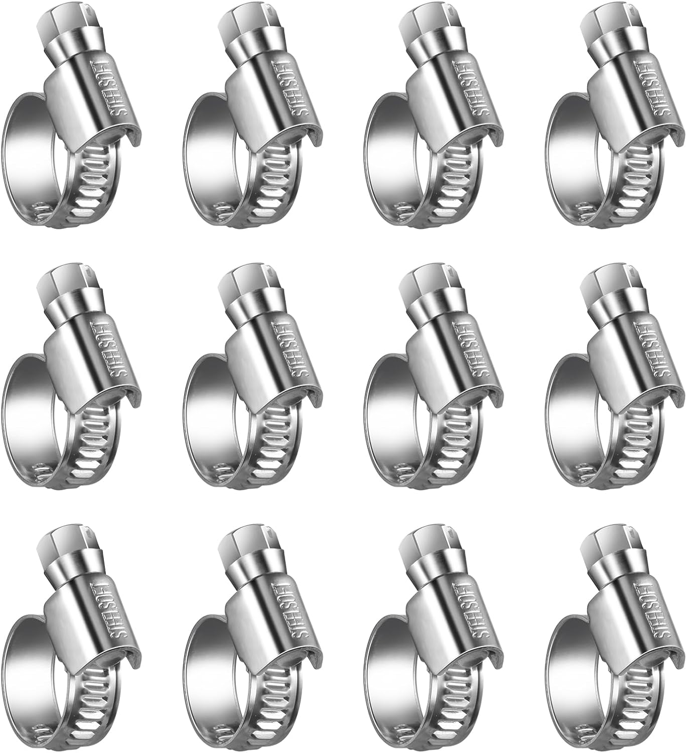 Heavy Duty Hose Clamp Size#4, 3/8 to 5/8 Inch Adjustable Worm Gear Drive Hose Clamps Stainless Steel 304 for Fuel Injection Line, Automotive, Radiator, Garden,12 Pack