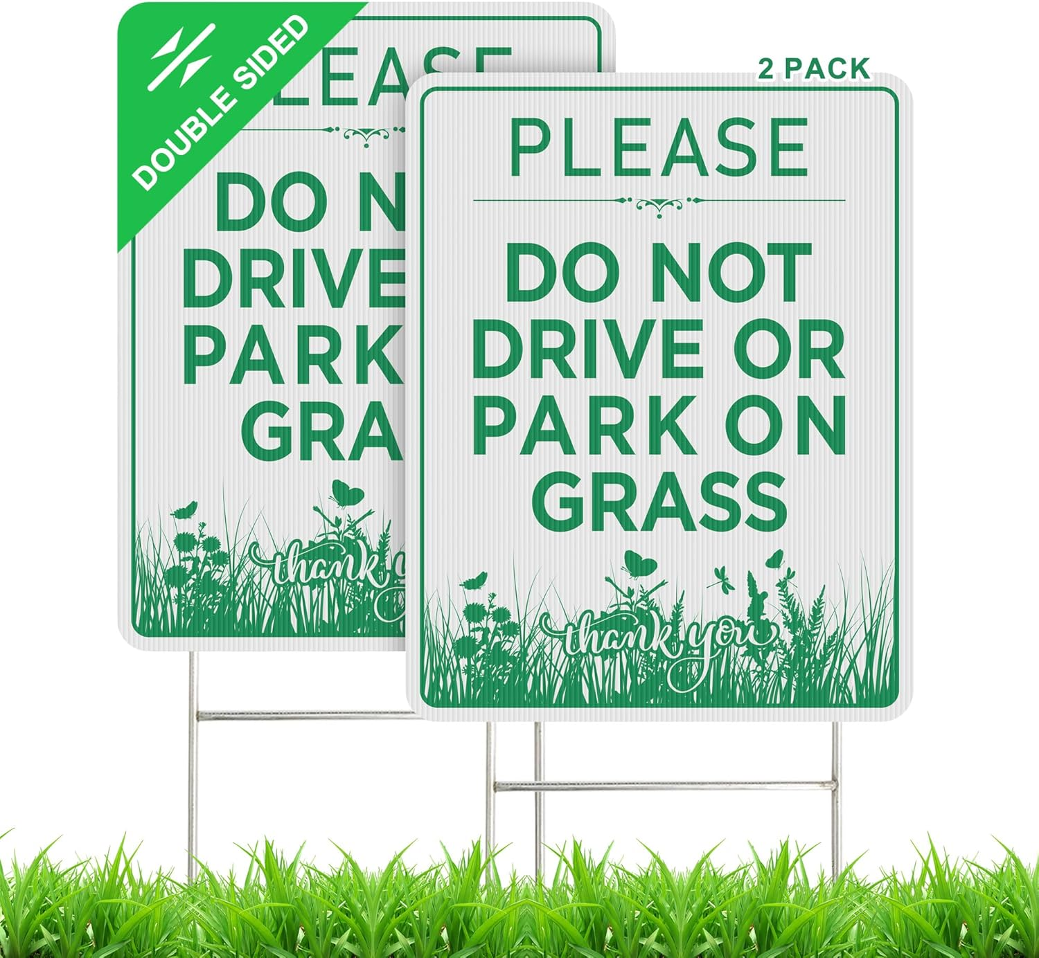 Do Not Drive or Park on Grass Sign with Stake 2 Pack 9
