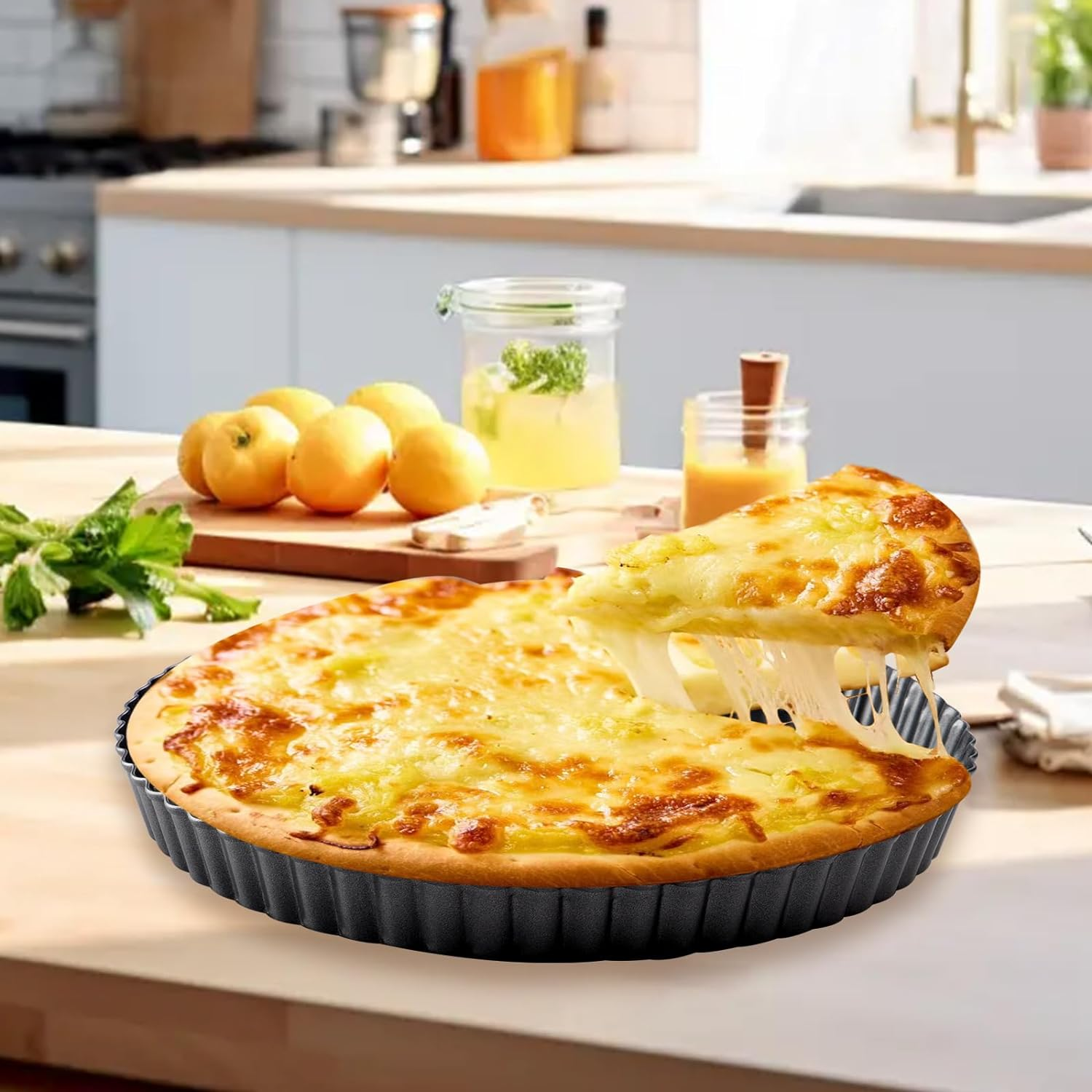 Pie Dish 20cm,Quiche Dish with Lifting Base,Tart Tin Removable Base,Safe Flan... - Picture 7 of 14