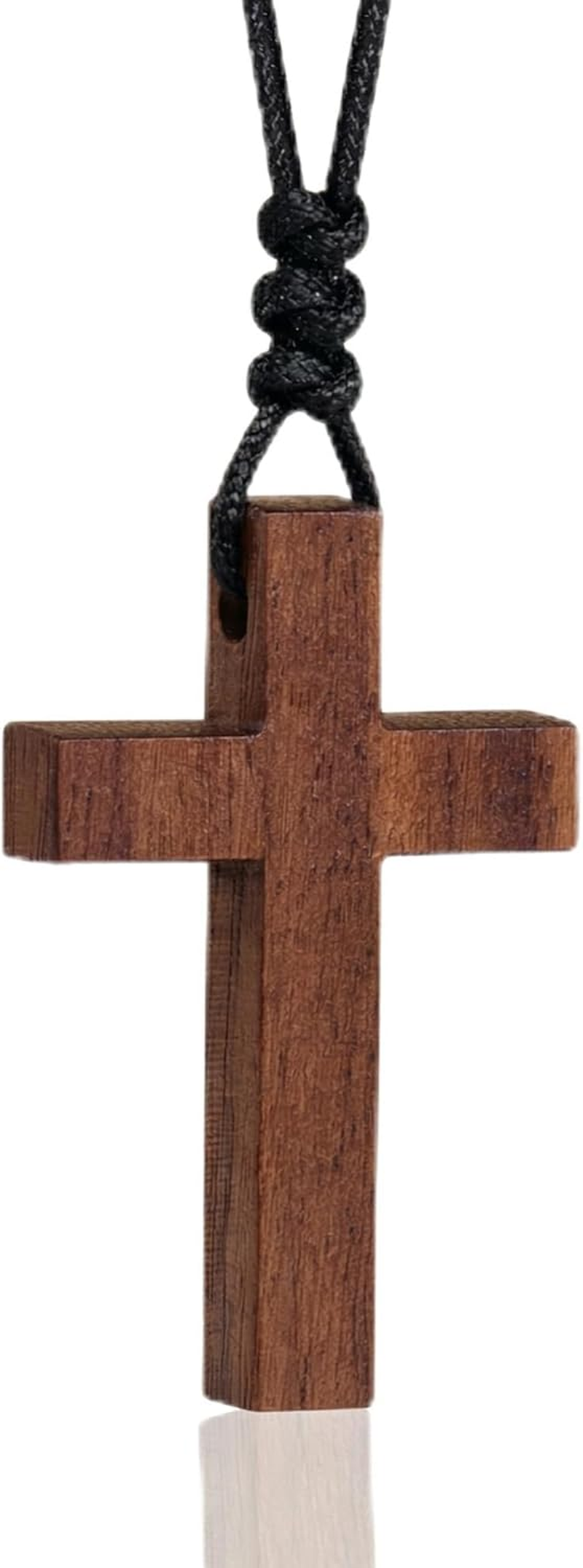Natural Walnut Wood Cross Necklace for Men & Women - Small Wood Cross Pendant Necklace for Car Mirror - Wooden Religious Pendant Jewelry