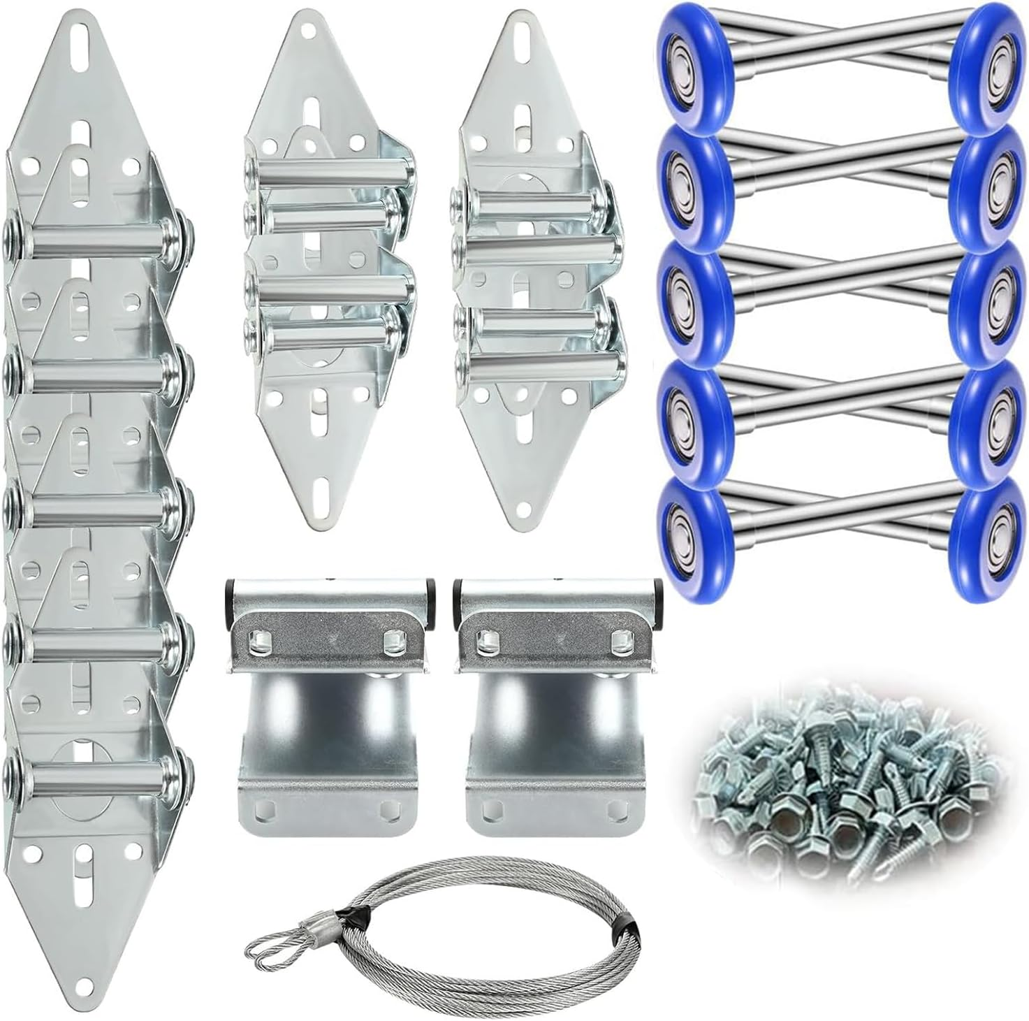 Garage Door Rollers Hinges Set Bracket Screw Wire Rope Replacement Parts Blue Nylon Garage Door Wheels Quiet High Load 6200RS Seal Roller Hardware Tune up Kit for 16 X 7, 18 X 7 Door