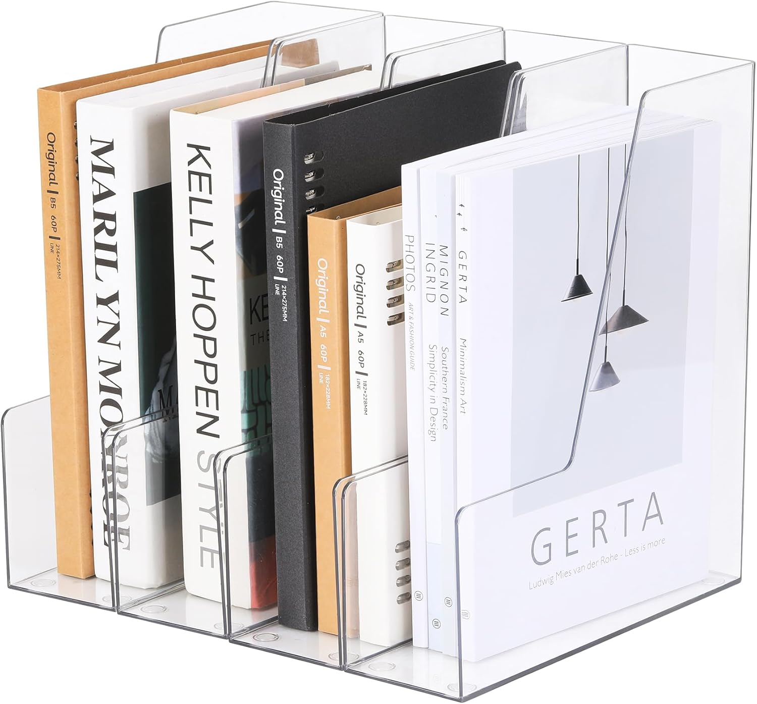HeZone Desk File Organizer, Acrylic Magazine File Holder With 3 Vertical Compartments Rack File Sorter For Office Home Classroom Desk Organization