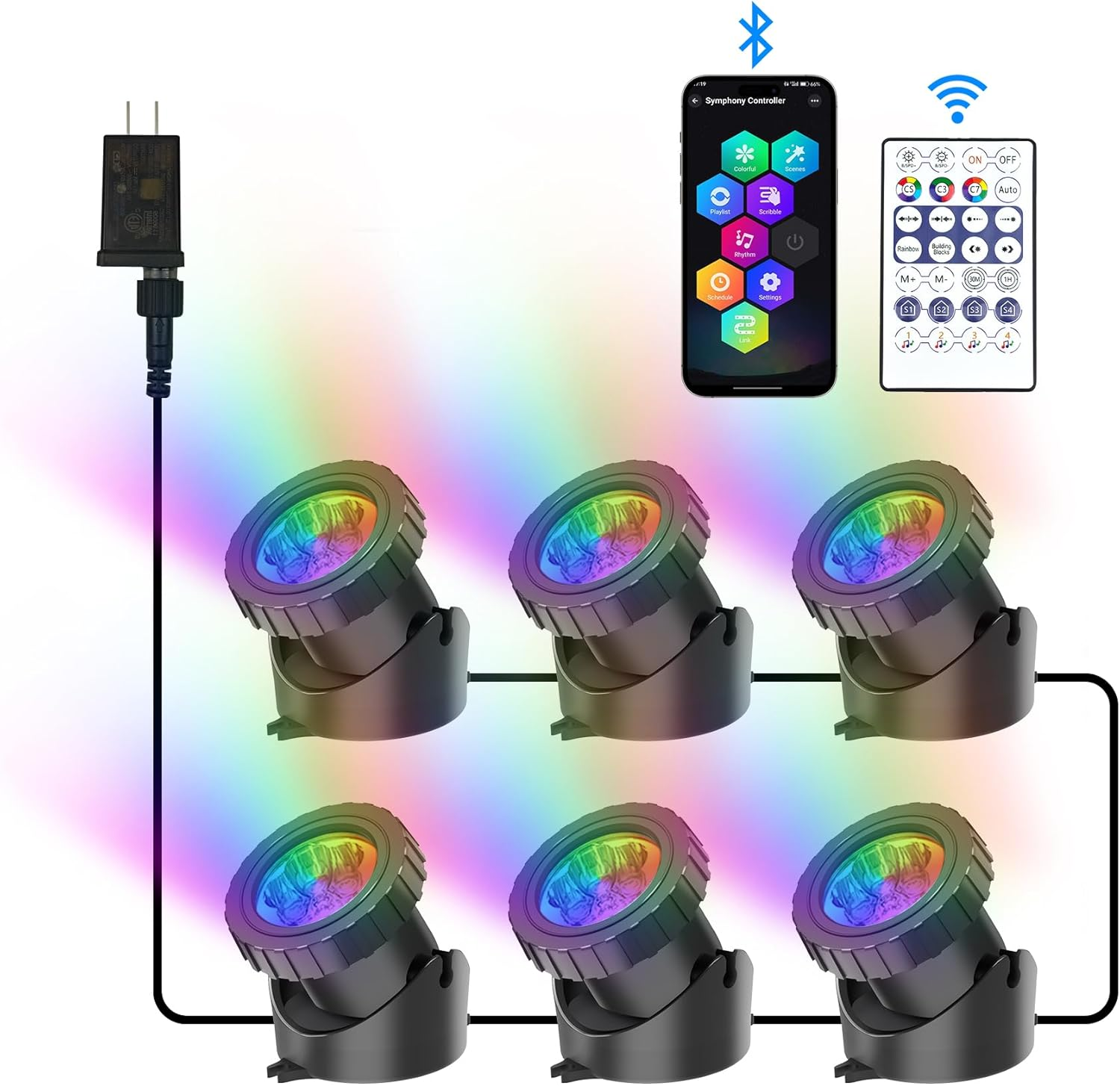 RGB Underwater Pond Lights, Super Bright LED Submersible Fountain Lights Colored Landscape Spotlights, Bluetooth APP Control IP68 Waterproof for Fish Aquarium Tank Garden Yard Pool (Set of 6)