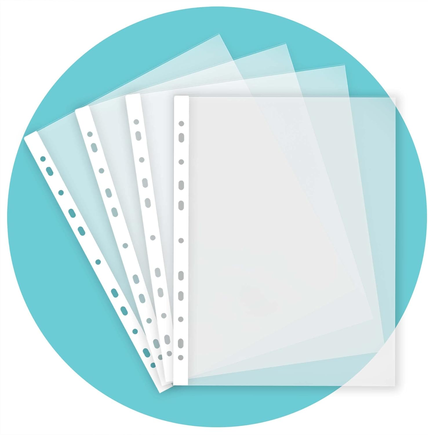 25 X A4 Punched Pockets - Transparent & Top Opening for Easy Access - Poly File Pockets & Clear Plastic Sleeves for Organising Letters & Documents in Lever Arch Files, Ring Binders, Etc