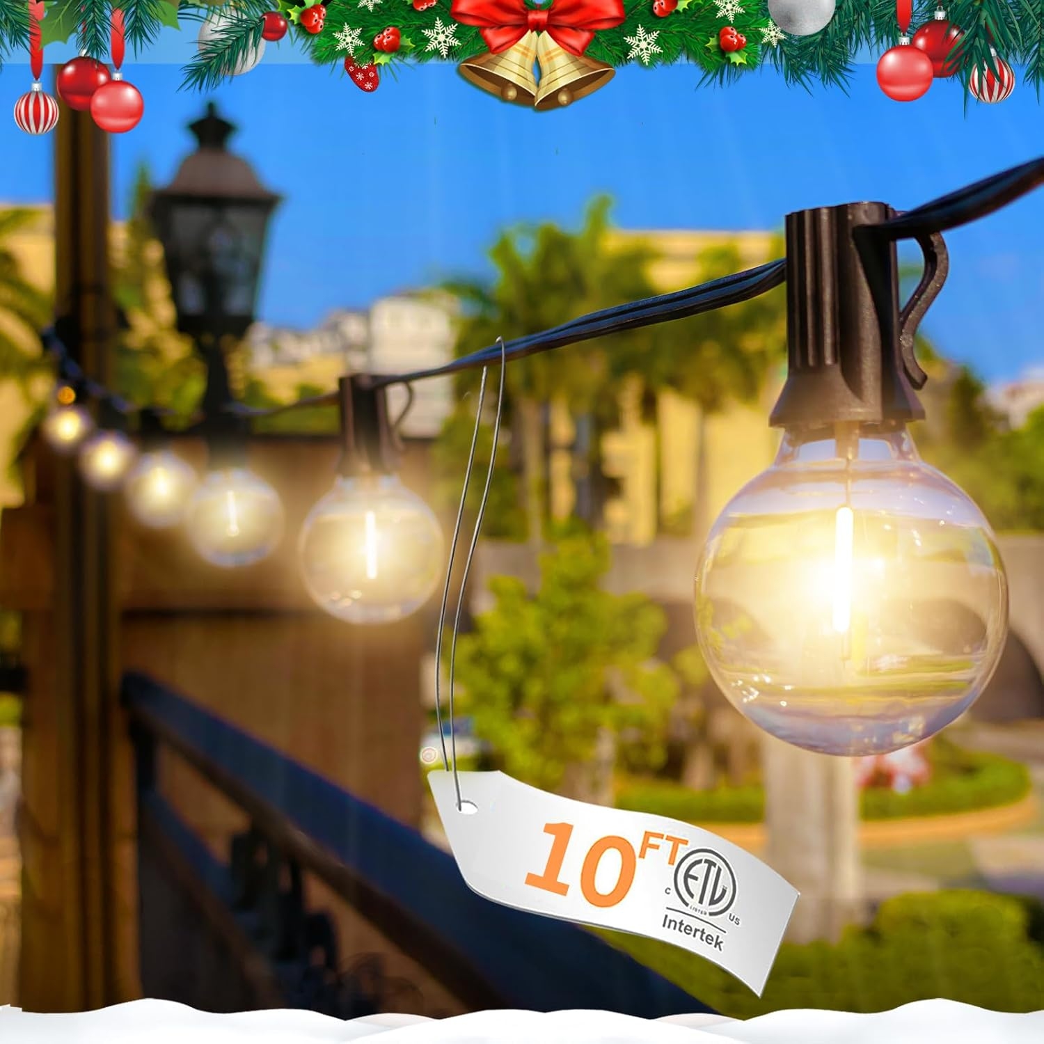 10FT LED Outdoor String Lights - Waterproof Patio Lights Shatterproof G40 Edison Globe Bulb, Connectable Hanging Outdoor String Lighting for Indoor Backyard Yard Gazebo Porch Party Decor -