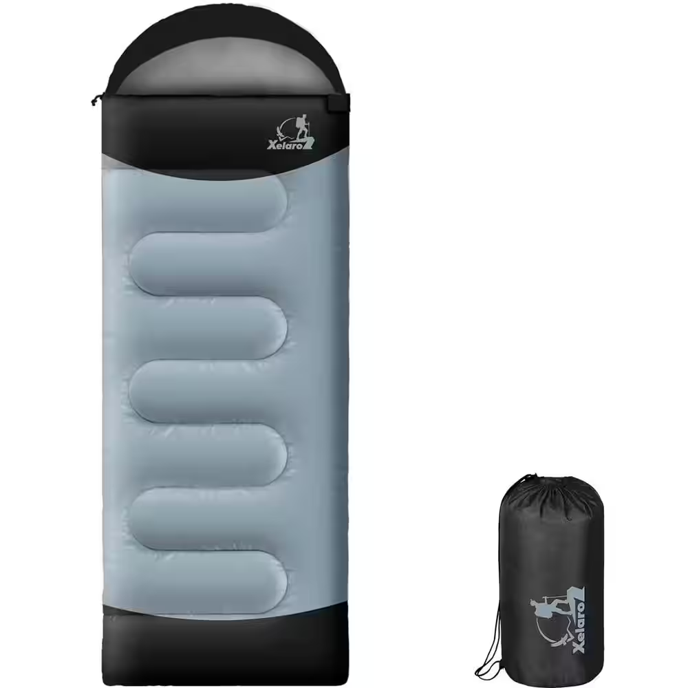 Single 86.6 In. Polyester Waterproof Lightweight Sleeping Bag for Camping, Hiking and Outdoor Travel in Blackand Gray