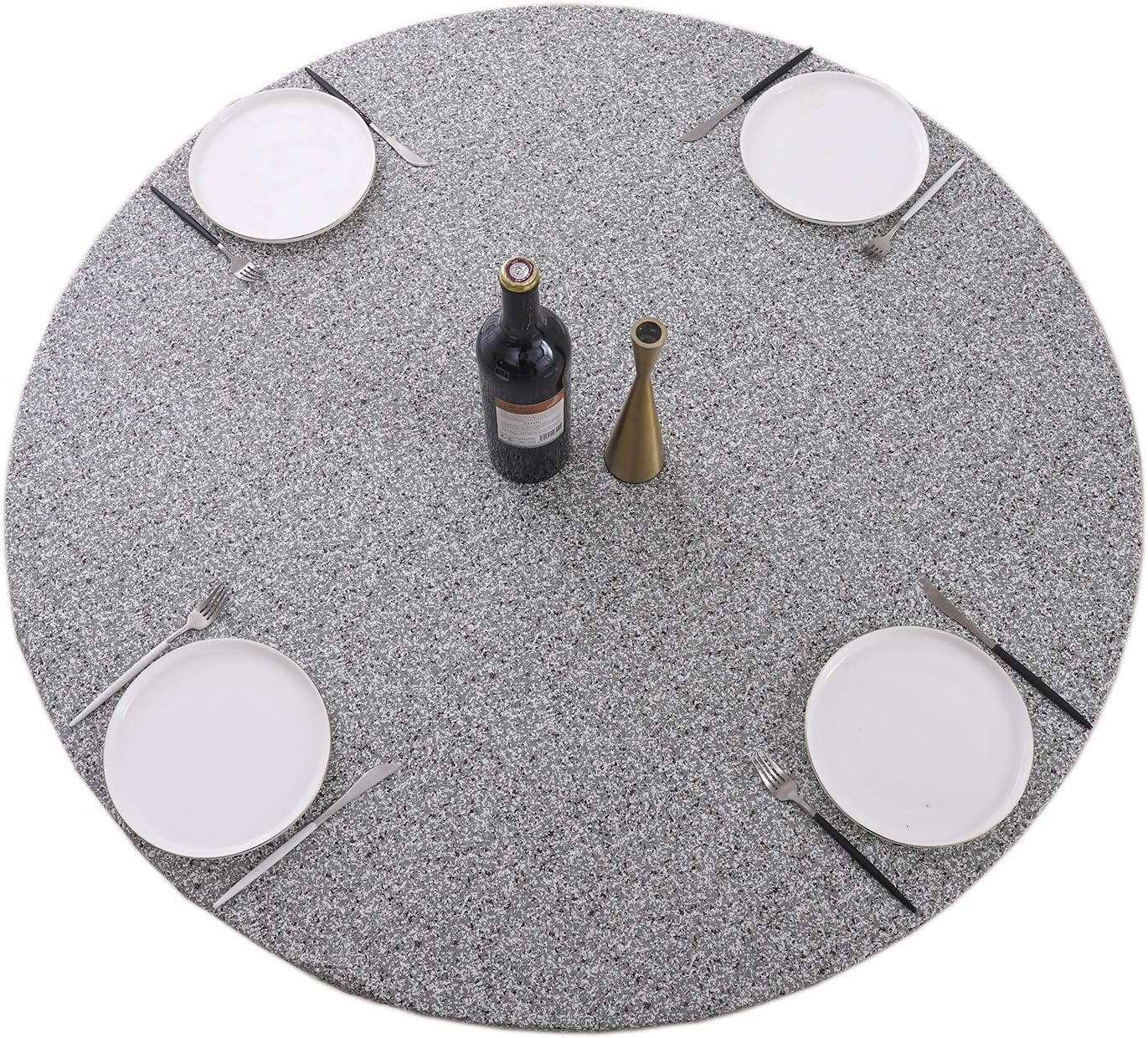 Round Vinyl Fitted Tablecloth with Flannel Backing Elastic Edge Design Table Cover Waterproof Oil-Proof PVC Table Cloth Stain-Resistant Best for 37