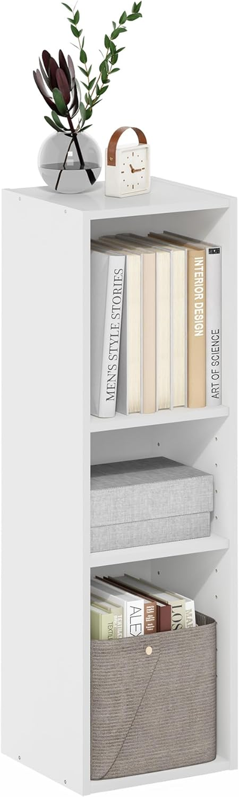 Fulda Book Shelf, 3-Tier Narrow Bookshelf, Bookcase with 10-In Width Storage Shelf, 9.3 X 9.8 X 31.5, for Living Room, Bedroom, Home Office, White