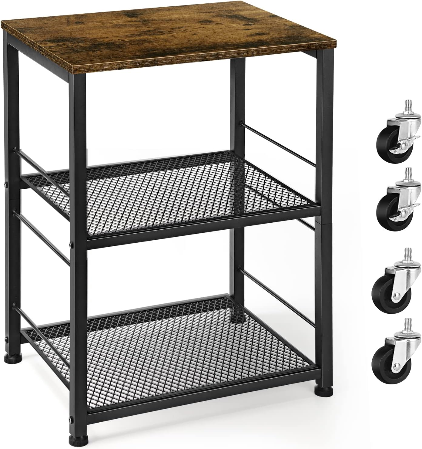 Night Stand Industrial End Table with Storage Shelf Farmhouse Side Table Brown