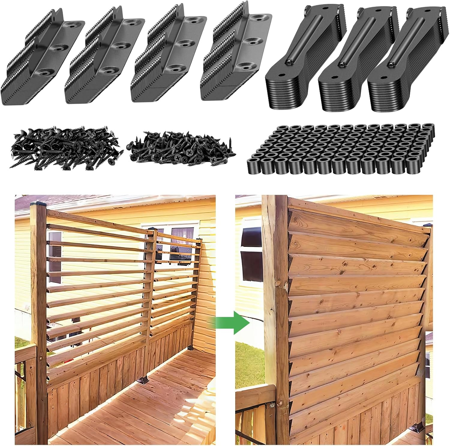 Louver Bracket Kit, Deck Sunblind System Hardware - Metal Louver Brackets for Outdoor Wood Blinds, Holds 11 Boards (48"), Powder Coated Iron for Outdoor Louvered Fence, Pergola & Shutter (1PCS)