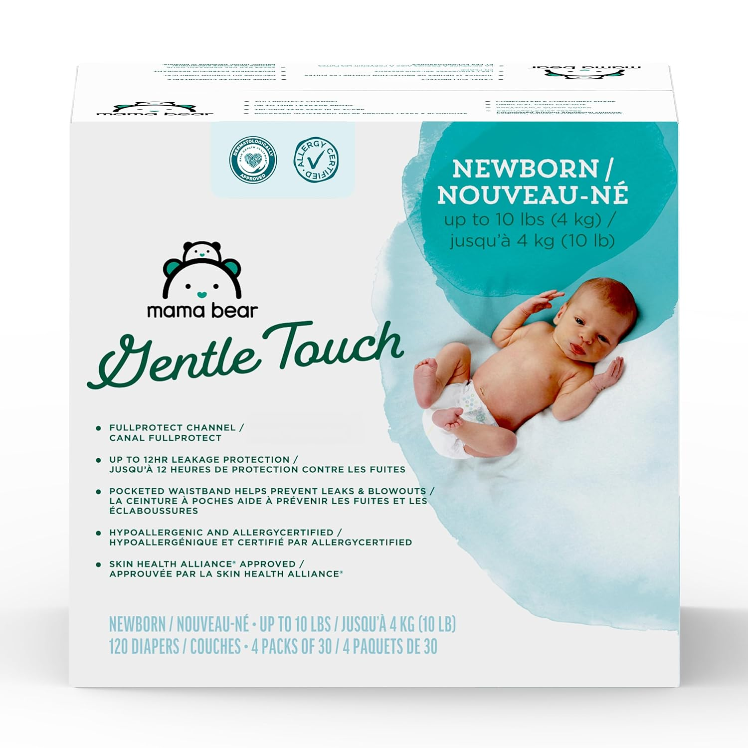 Amazon Brand - Gentle Touch Diapers, Size Newborn, 120 Count (4 Packs of 30)