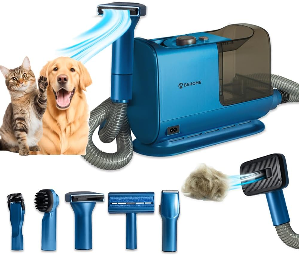 BEHOME Aspirazione E Toelettatura Cani E Gatti, Aspirapolvere Peli Animali E Aspirapelo, Tosatrice Professionale 6 Accessori, Silenzioso