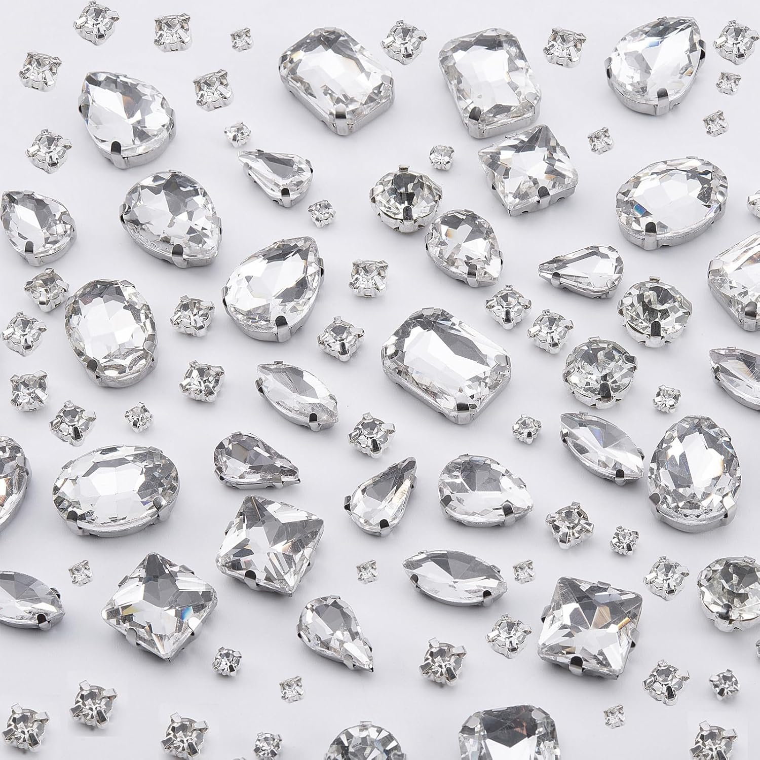 275pcs Sew on Rhinestones Clear Glass Sew on Crystals Gems Diamond Stone Stainless Steel Flatback Prong Setting Crafts Claw Rhinestones for Bedazzling Jewelry Clothes Shoes Costume