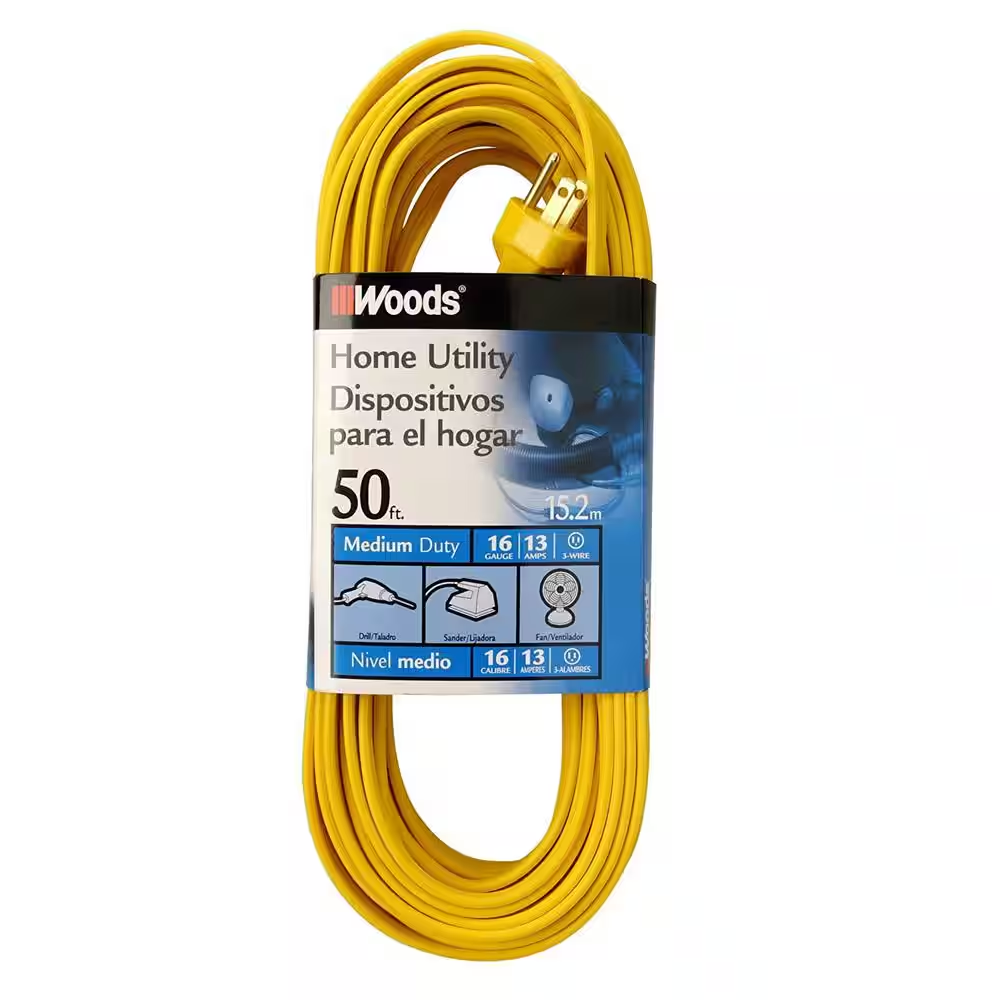 50 Ft. 16/3 SPT-2 Flat Indoor Medium-Duty Utility Extension Cord, Yellow