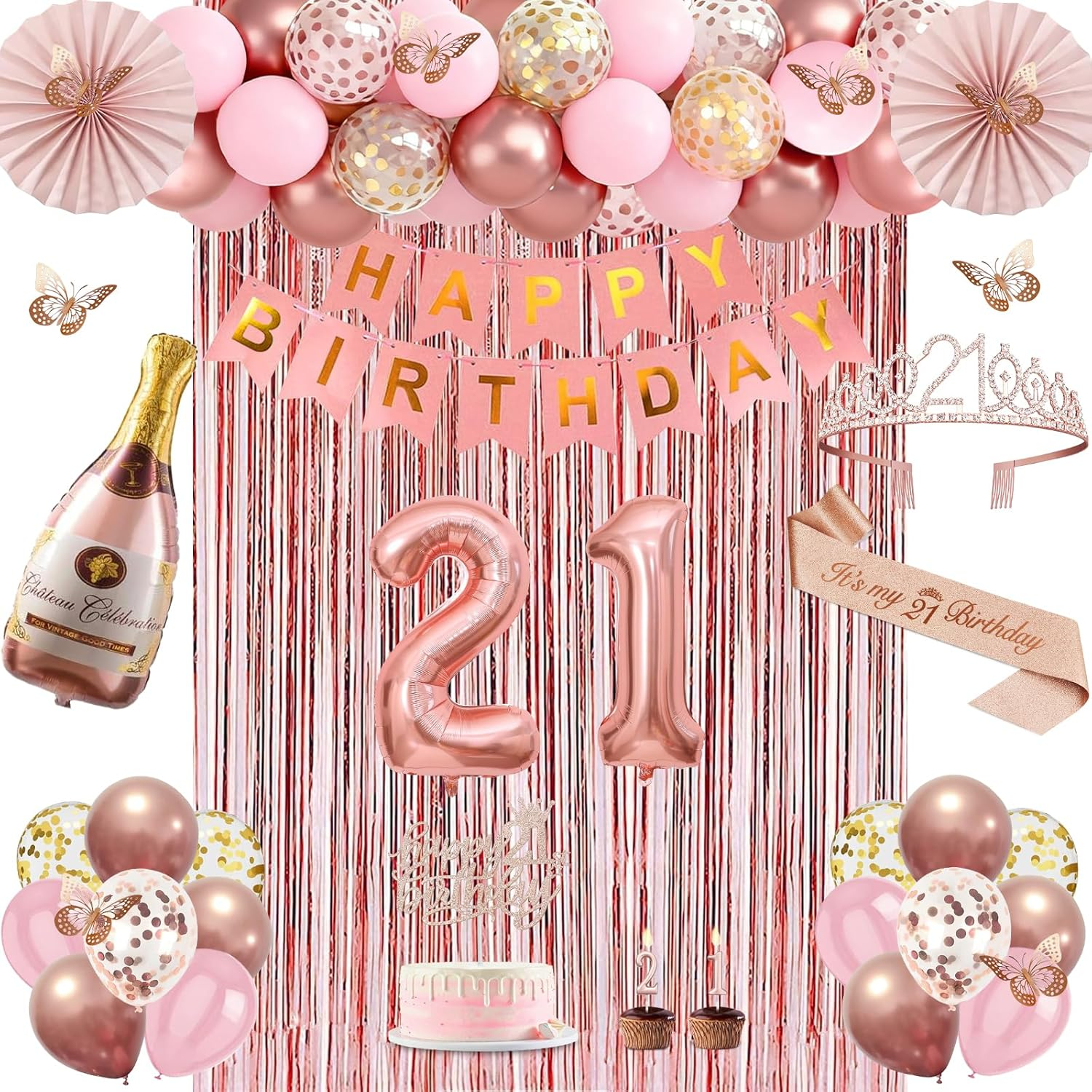 21St Birthday Decorations for Her, Rose Gold Happy 21St Birthday Decorations