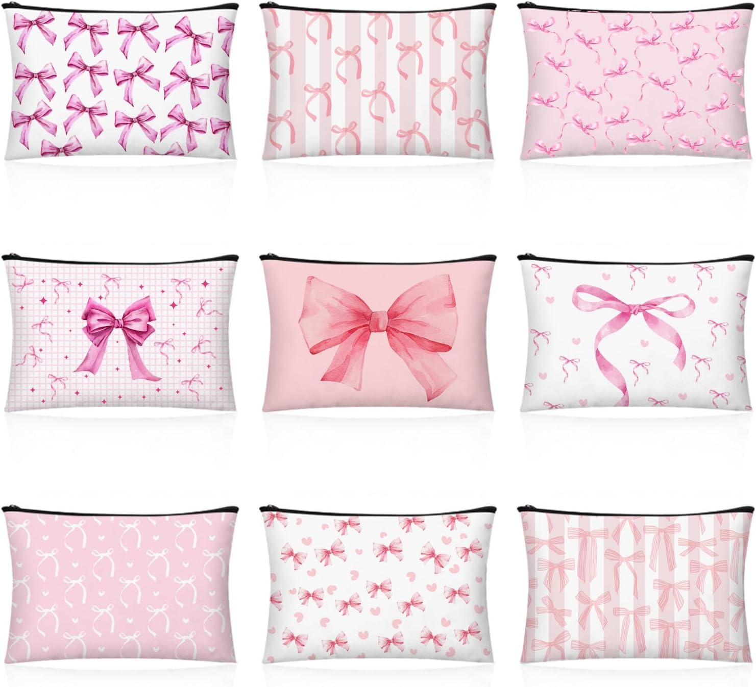 9 Pcs Pink Bow Makeup Bag Coquette Makeup Bag for Pretty Women Zipper Pouch Travel Toiletry Bags Pink Trendy Pouch Gift for Coquette Birthday Paty Favor Girls Travel Storage Accessories