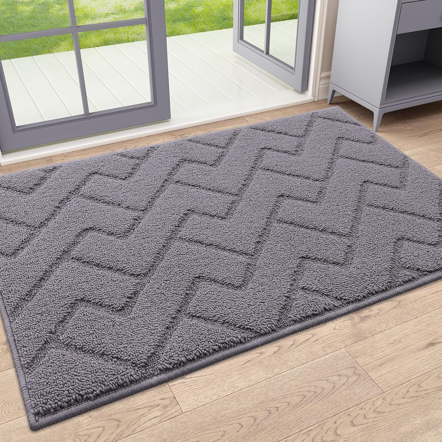 OLANLY Indoor Door Mat, 32X20, Dirt Resistant and Absorbent, Sturdy Non-Slip Rubber Backing, Easy to Clean, Washable Low-Profile Doormat for Entryway, Grey