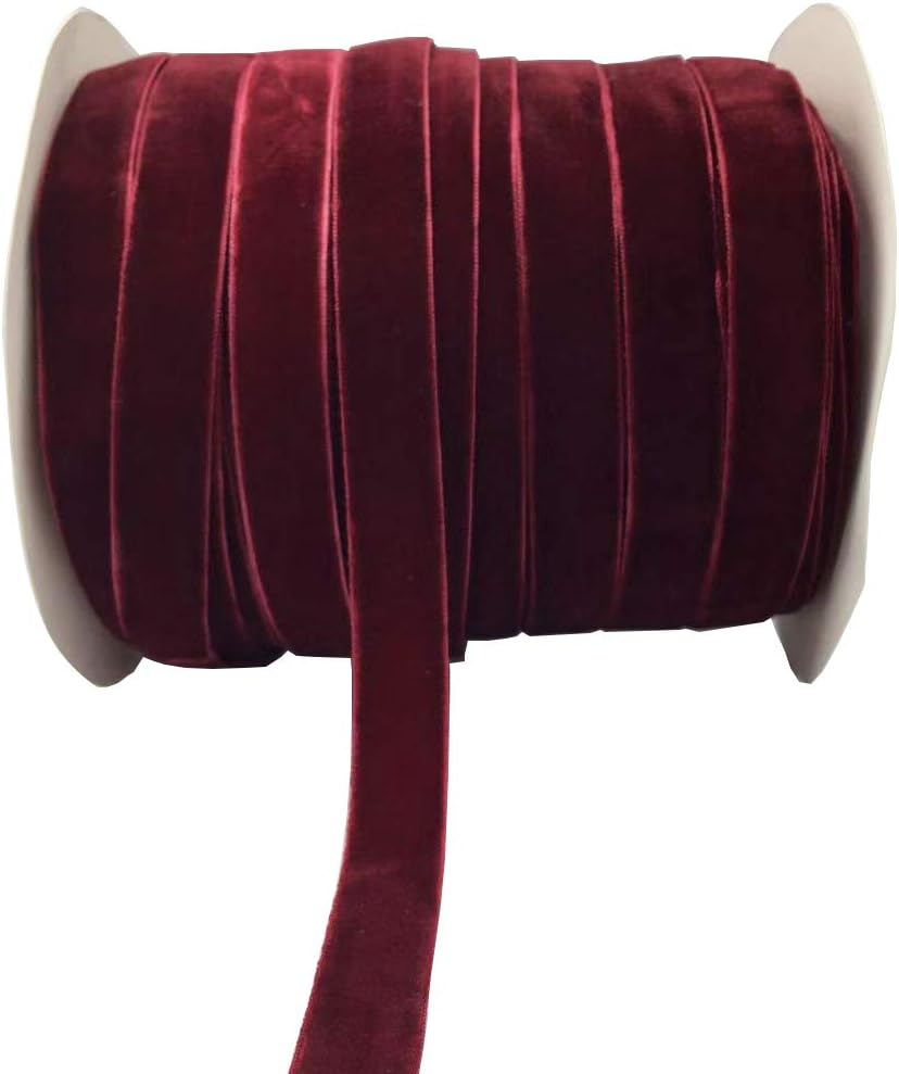 Cinta de Terciopelo Color Vino de 5 Octavos Pulgadas 10 Yardas Para Decoracion