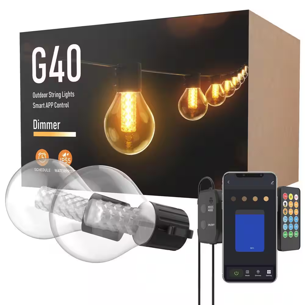 50-Light 100 Ft. Indoor/Outdoor Plug-In Integrated LED Globe String-Light with Dimmer Timer, Bluetooth App Control