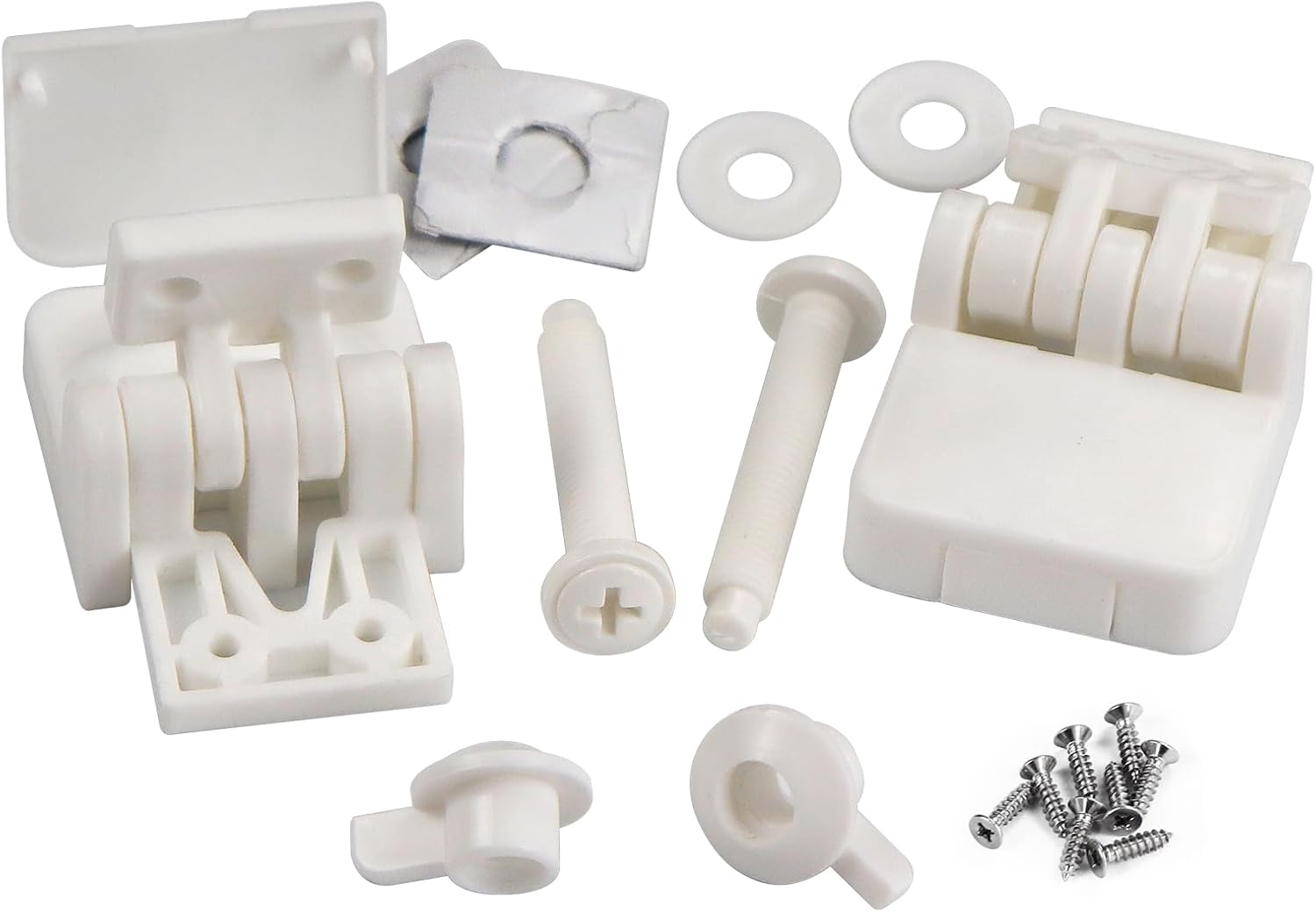 Toilet Seat Hinges Replacement Parts – White Plastic Hinge Set with Screws, Connectors, Universal Fits Most American Toilet Lids,1 Pair (2Pcs- MFL15)