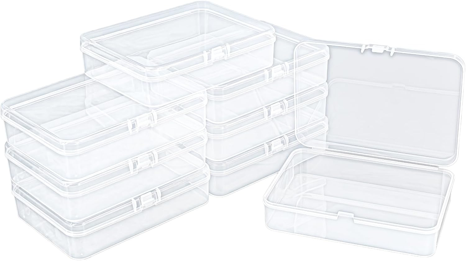 8-Pack Rectangular Plastic Storage Containers Box with Hinged Lid for Beads and Crafts, 4.5 X 3.3 X 1.1 Inch / 115 X 85 X 28 Mm (Translucent)