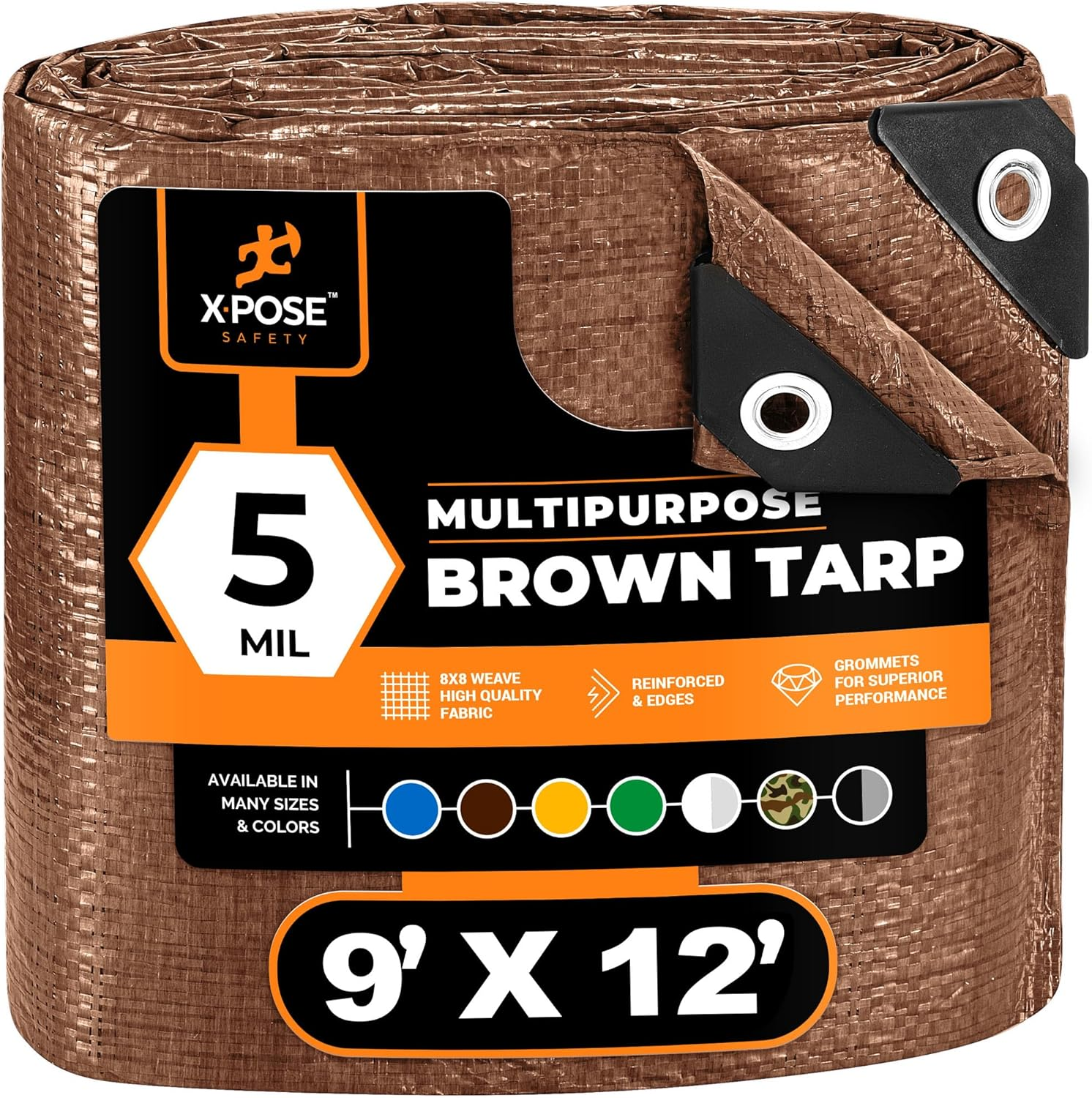 Multipurpose Protective Cover Brown Poly Tarp 9' X 12' - Durable, Water Resistant, Weather Resistant - 5 Mil Thick Polyethylene - by
