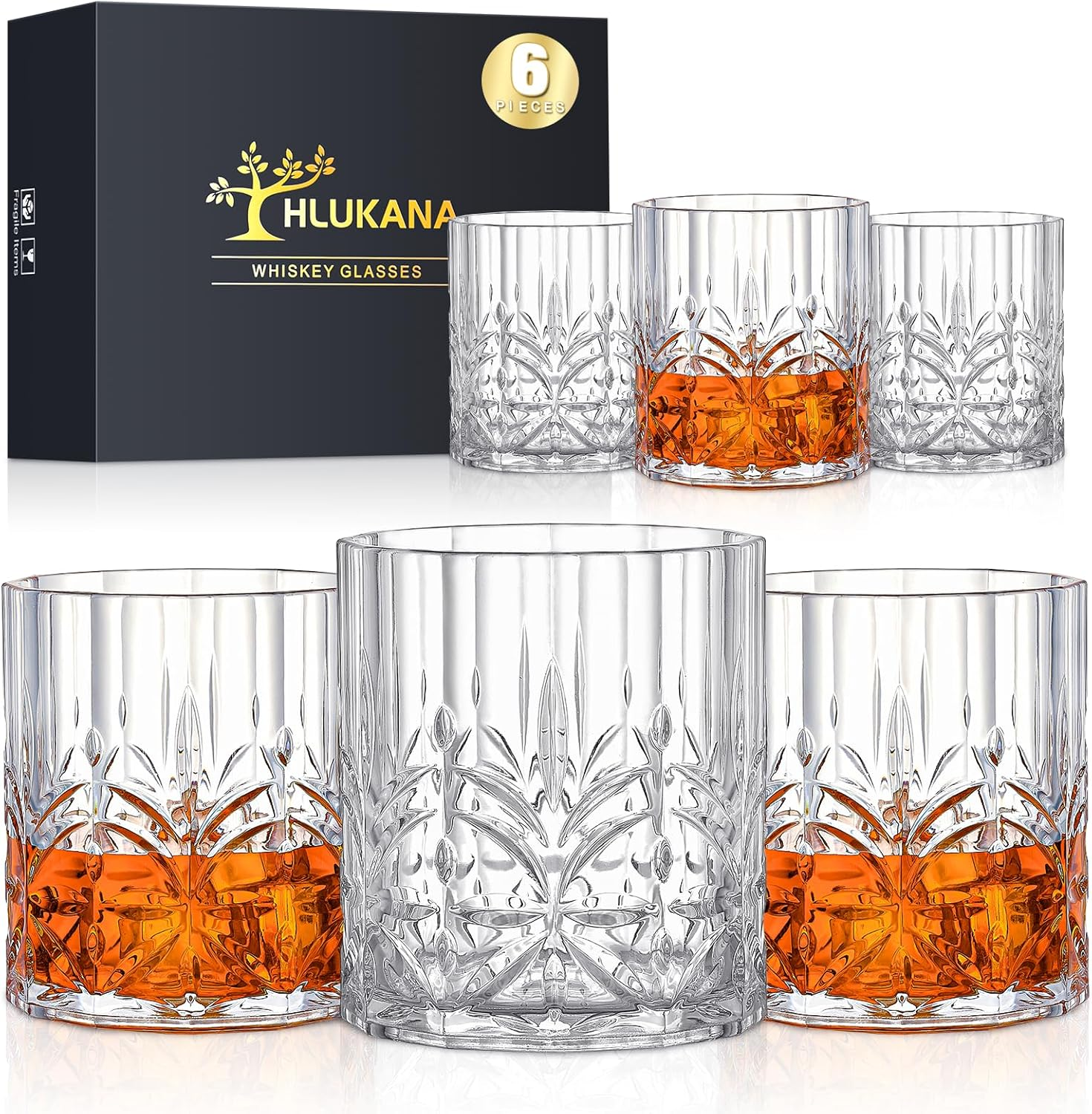 Unbreakable Plastic Whiskey Glasses Set of 6, 14 Oz Old Fashioned Glasses for Scotch Cocktail Rum Bourbon Vodka Liquor, Unique Gifts for Men, Reusable, Clear, Bpa-Free, Dishwasher Safe