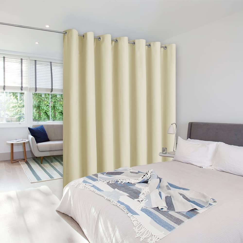 Room Separating Divider, Room Divider Curtain Screen Partition, Function Thermal Blackout Patio Door Curtain Panel, Sliding Door Insulated Curtain for Patio, Beige, 12.5Ft Wide X 7Ft Long