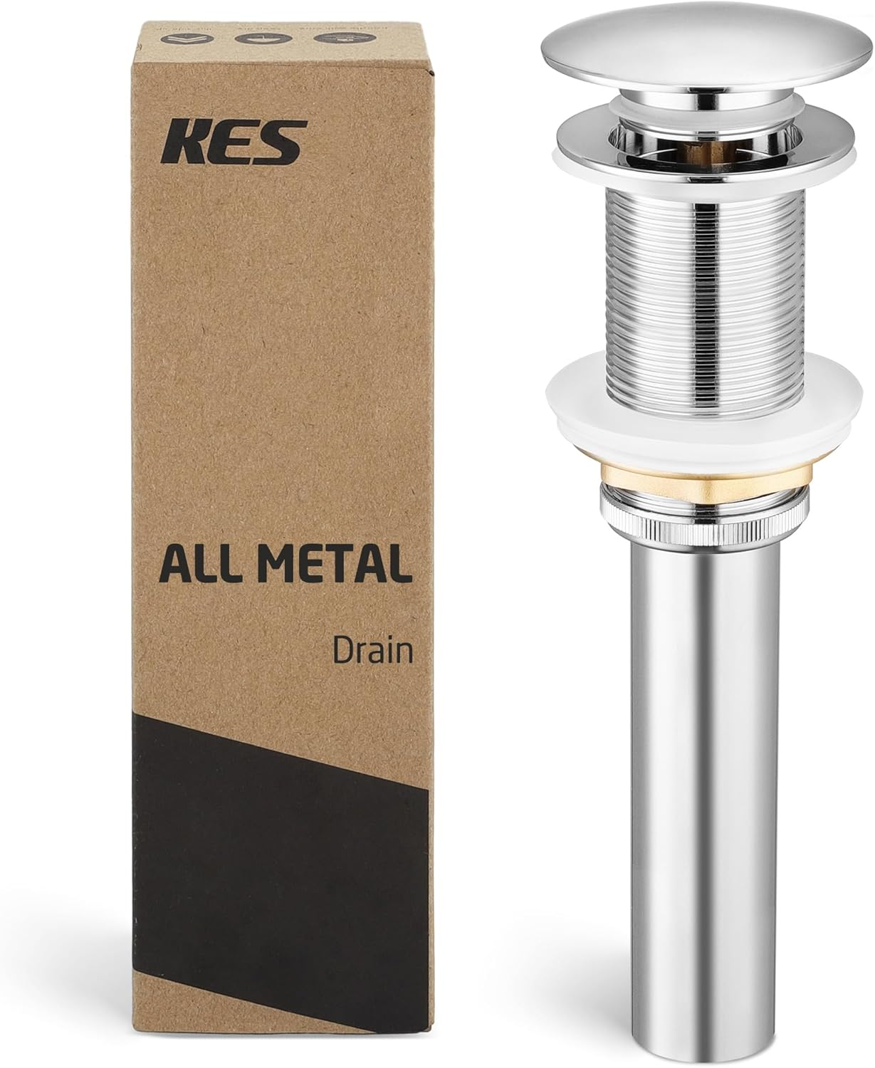 Bathroom Sink Drain without Overflow Vessel Sink Lavatory Vanity Pop up Drain Stopper Polished Chrome for 1.6"-1.9" Sink Hole, All Metal Rustproof Brass and 304 Stainless Steel, S2008D-CH