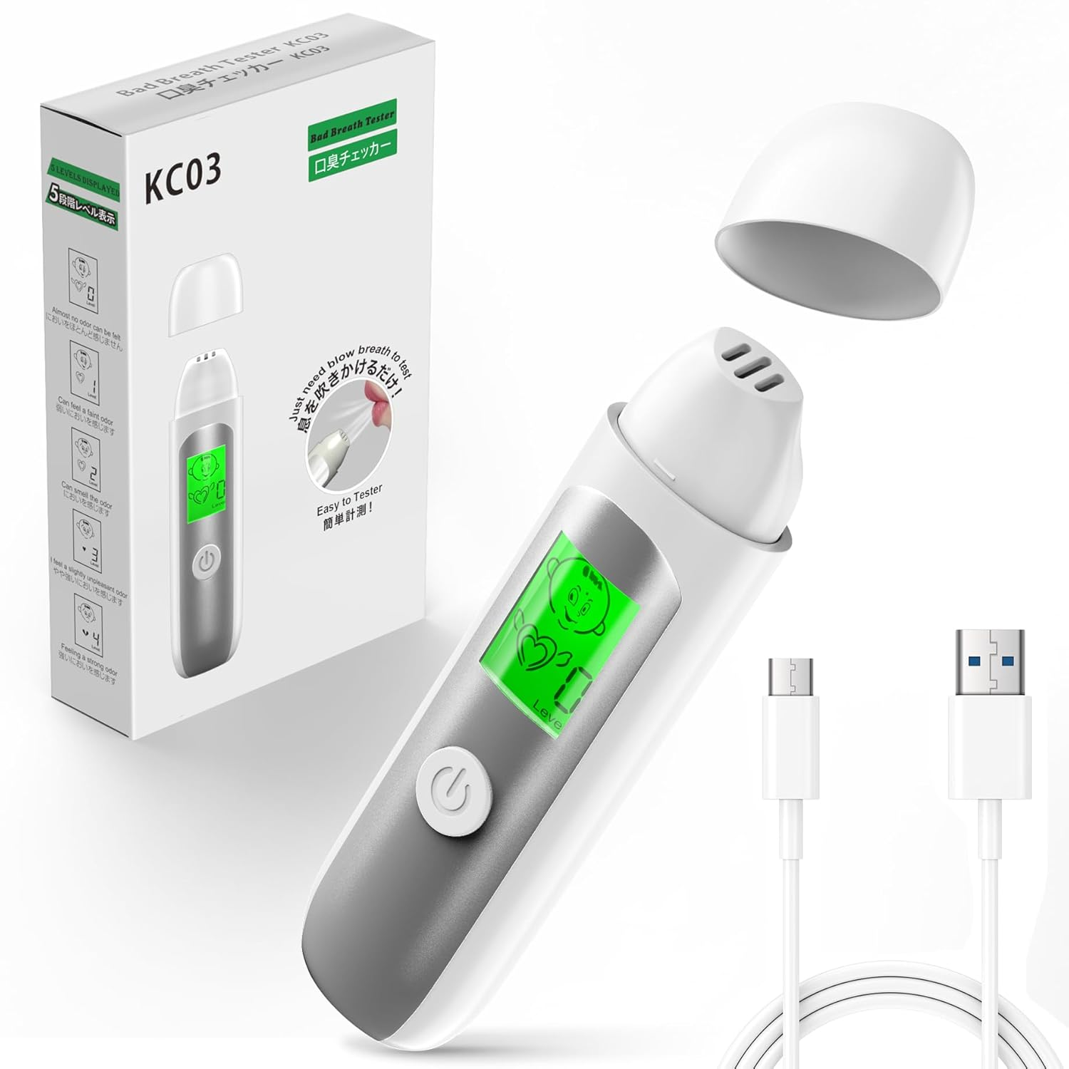 Oral Odor Tester, Portable Halitosis Detector Breath Analyzer One Click Charging for Fresh Breath