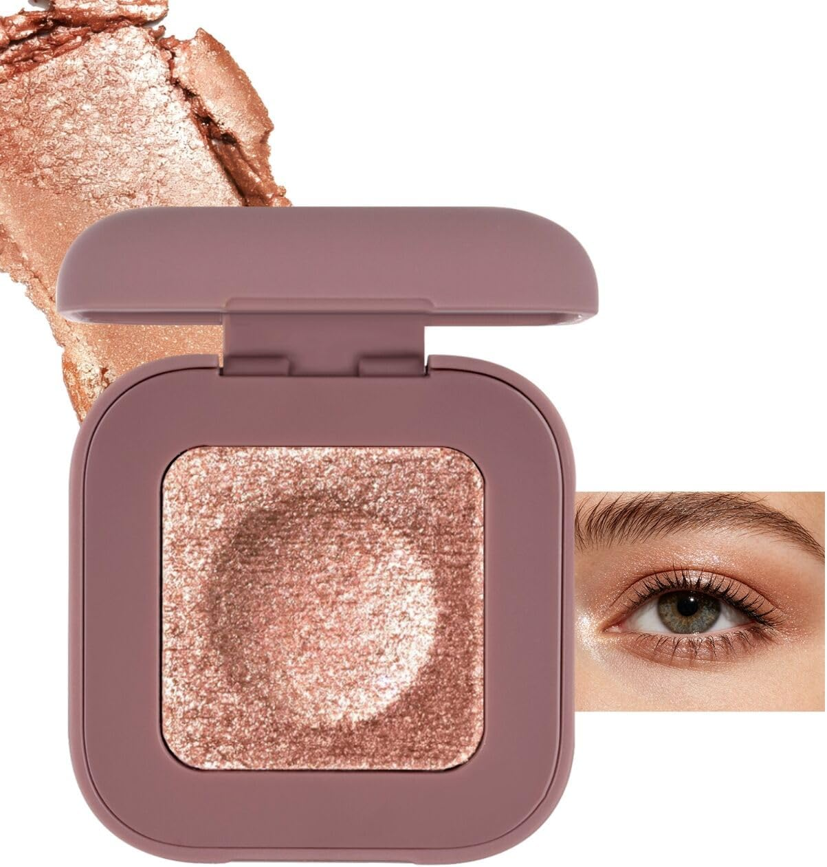 Multichrome Champagne Pink Glitter Eyeshadow Palette, Holographic Chameleon Rich Color Shimmer Eye Shadow, Color Shift Sparkle Iridescent Eye Brightener Fairy Makeup for Rave Party#01
