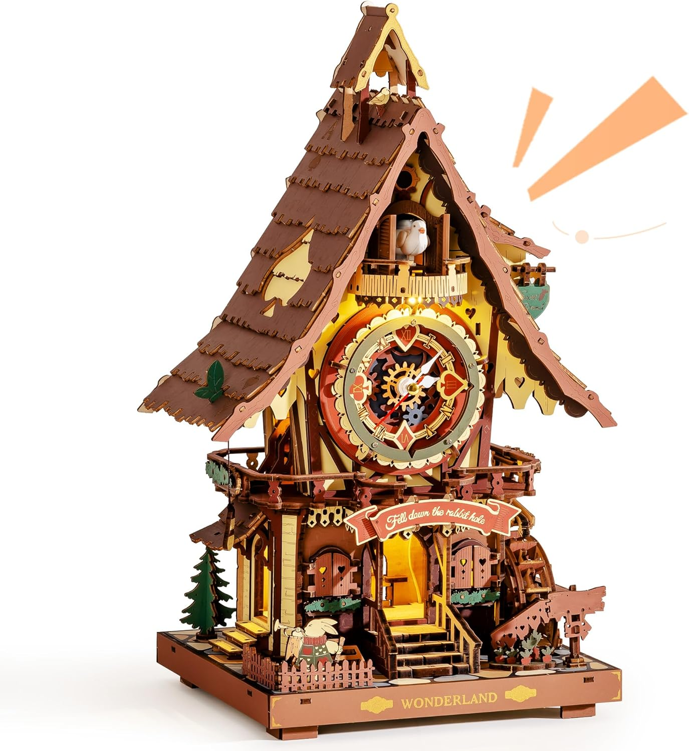 Cuckoo Clock Mechanical 3D Wooden Puzzle Kit for Adults, DIY Wooden Clock Model Building Set, Unique Home Decor Women Men