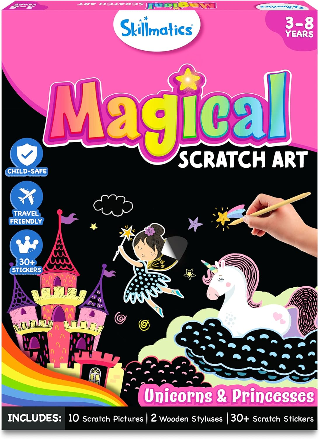 Scratch Art Book for Kids - Unicorns & Princesses, Craft Kits & Supplies, 30+ Scratch Stickers, Travel Toys, DIY Kit, Gifts for Girls & Boys Ages 3, 4, 5, 6, 7, 8