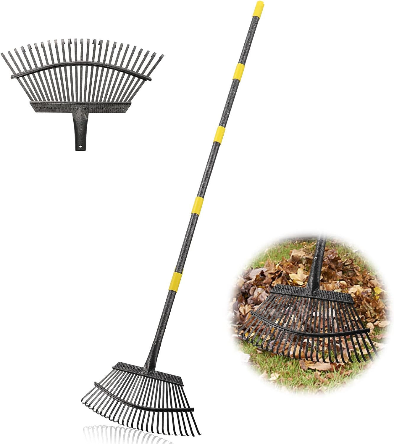 Garden Leaf Rake Metal Adjustable Rakes Hand and Leaves Lawns 18 Wide 25 Tines