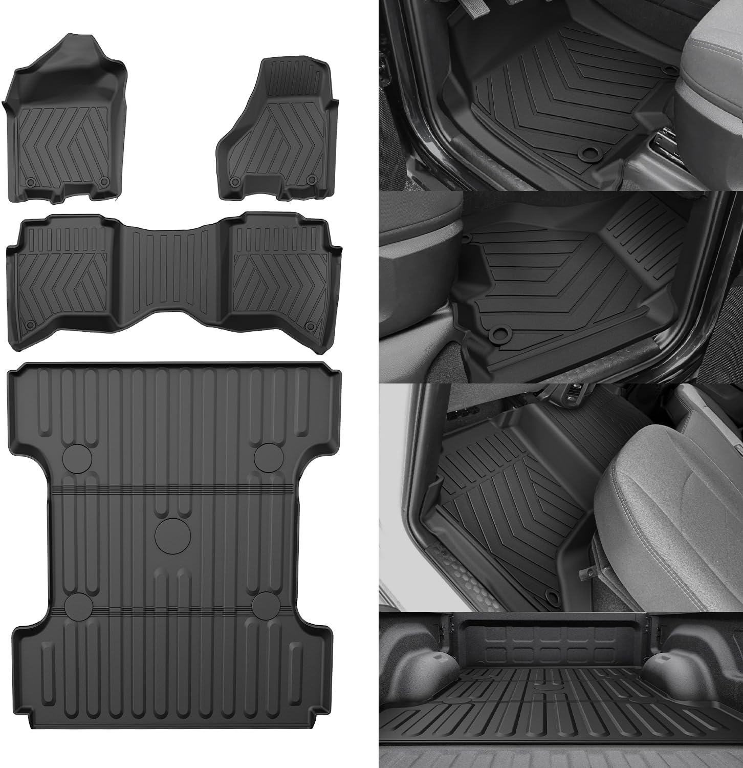 Floor Mats & 6.4FT Truck Bed Mat for 2019-2026 Dodge Ram 2500/3500 Crew Cab (Only 1St Row Bucket or Bench Seats) | All Weather 76.3 Inches Bed Mat & Floor Mats for Dodge Ram 2500/3500