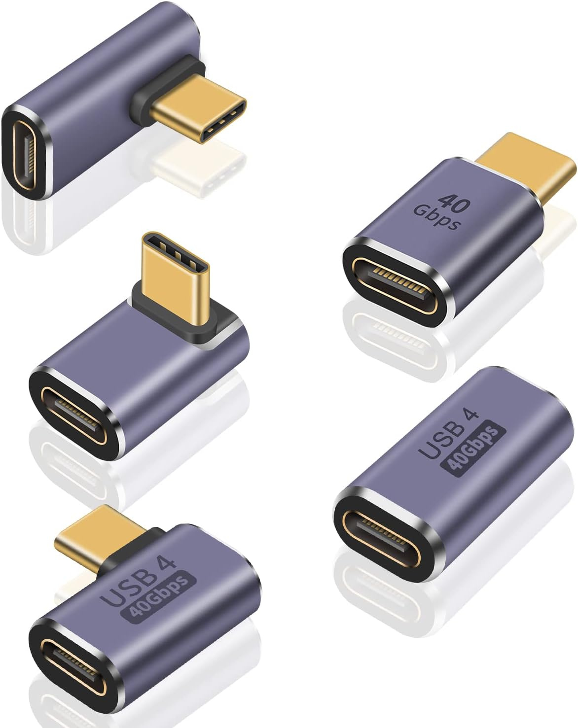 5-Pack USB C Adapter 40Gbps, 90 Degree Right Angle USB C Adapter 100W, PD 3.1 Type C Male to Female Extender Adapter Support 8K Video for Thunderbolt 4/3, Laptop, Tablet, Phones