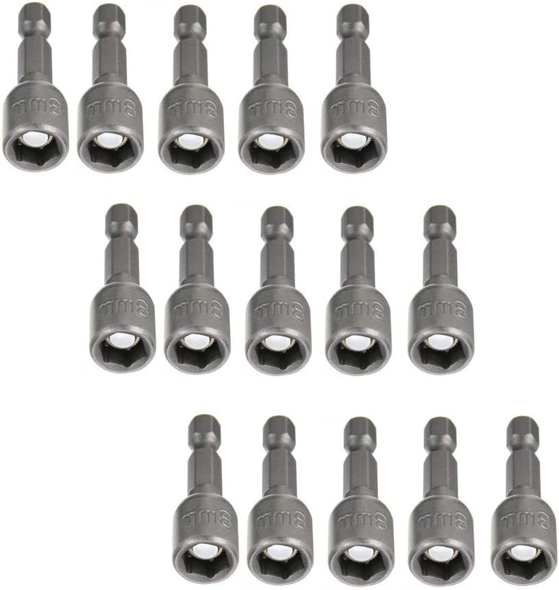 15Pcs Hex Magnetic Power 8Mm 5/16 Socket Adapter Drill Bit Nut Driver Set 1/4 Inch Hex for Power Tools