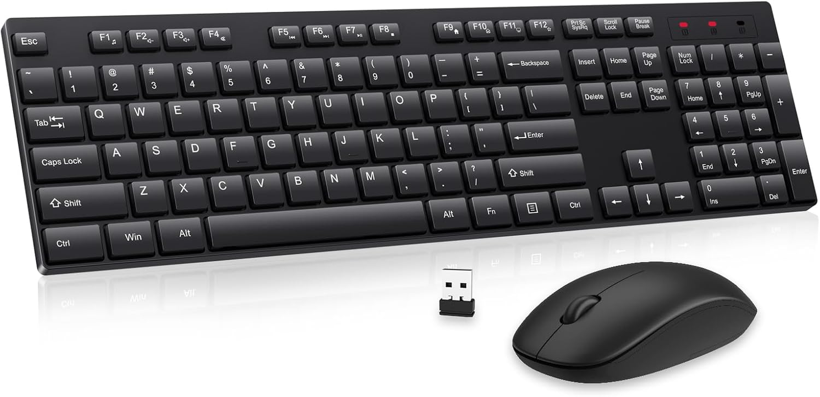 Wireless Keyboard and Mouse Combo, EDJO Silent Full Size Cordless USB Keyboard Mouse, 2.4Ghz Lag-Free, Long Battery Life, for Computer, Laptop, PC, Chromebook, Windows (Black, 1 Pack)