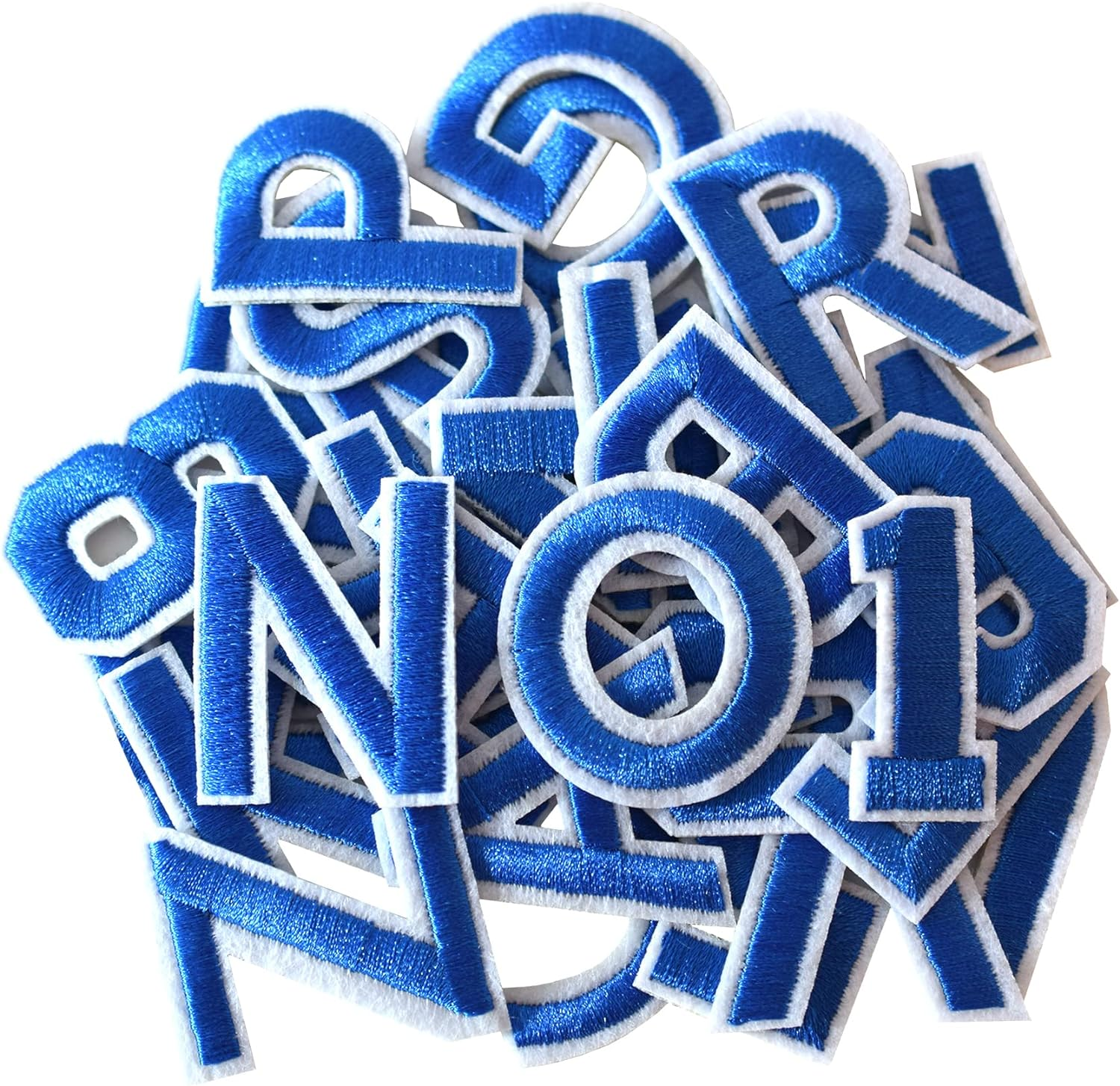 GYGYL 72 Pieces Iron on Letters and Numbers Patches, Blue Letter Patches Alph...