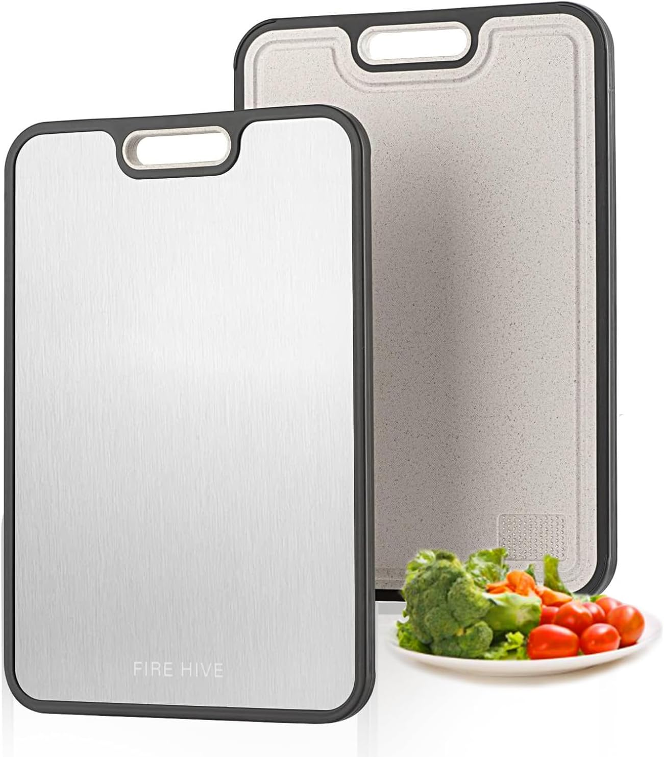 Tabla Doble Cara Acero Inoxidable y PP Antibacteriana con Canal de Jugo Hogar