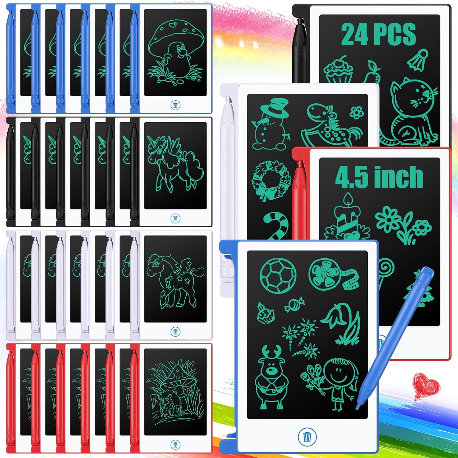 24 Pack LCD Mini Writing Tablet for Kids 4.5 Inch Doodle Board Bulk Erasable Reusable Electronic Drawing Pad Birthday Party Favors Goodie Bag Classroom Gifts(White)