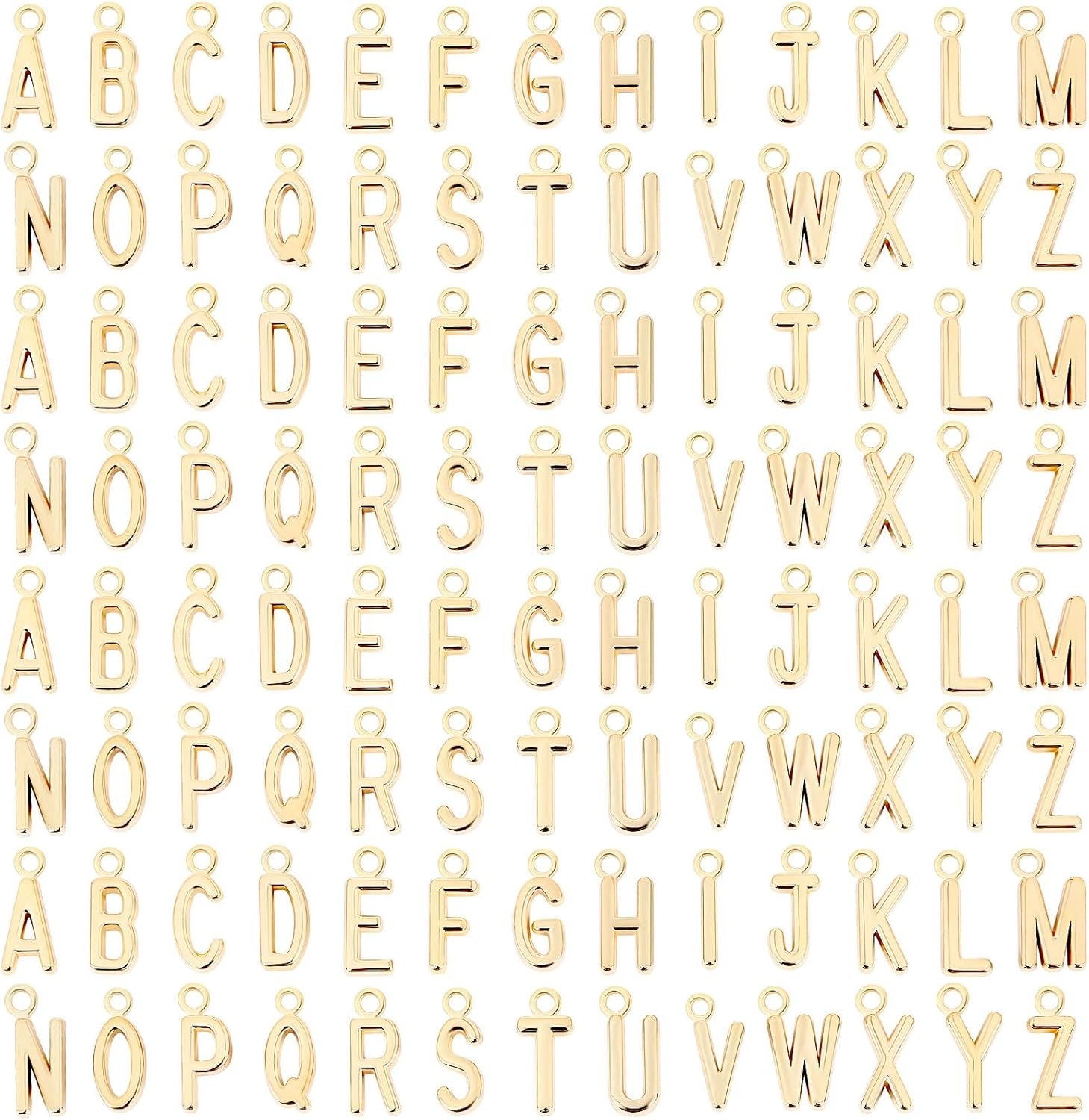 156Pcs/6 Sets Letter Charms - ABC Alphabet Charms DIY Bracelets & Necklaces with 200Pcs Jump Rings for Jewelry Making, KC Gold